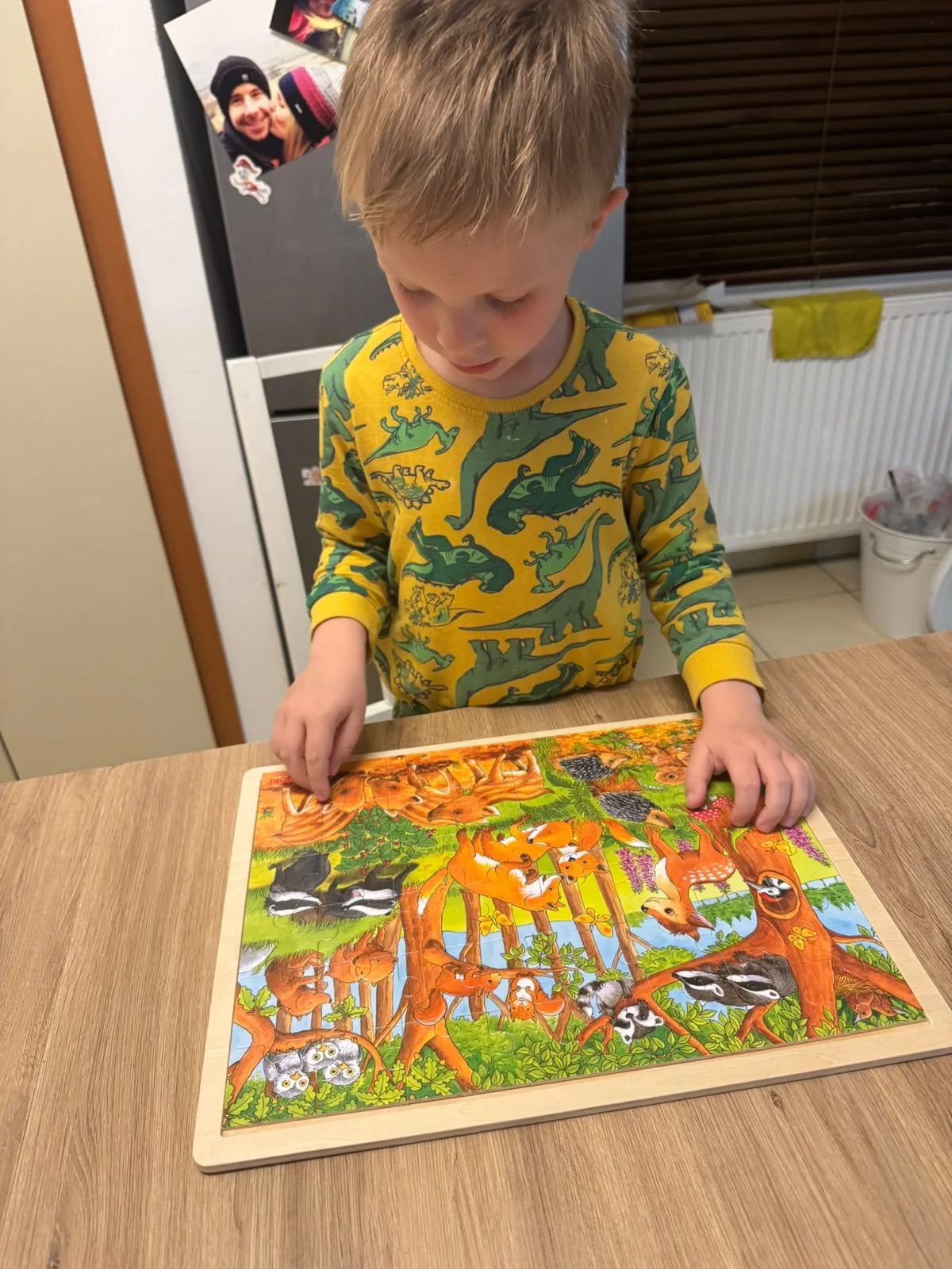 Dítě skládá dřevěné puzzle GOKI Mláďata v lese