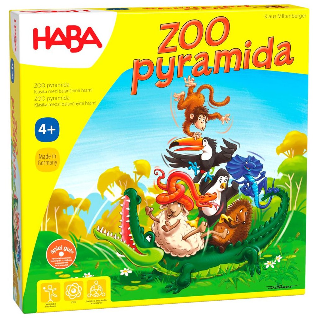 HABA Společenská hra pro děti PYRAMIDA ZOO CZ/SK verze + Dřevěná omalovánka ZDARMA PanDatel