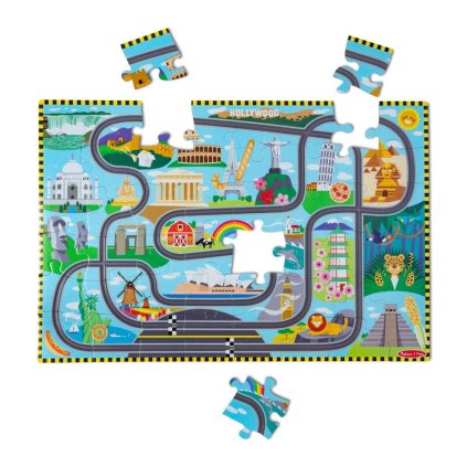 MELISSA & DOUG Puzzle S NATAHOVACÍMI AUTÍČKY - KOLEM SVĚTA