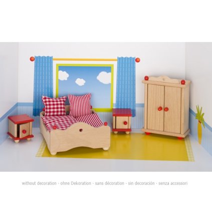 GOKI Dřevěný nábytek pro panenky - ložnice - farma
