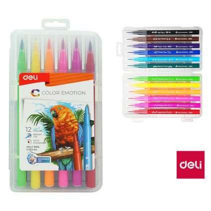 DELI Fixy štětečkové 12 barev Color Emotion EC10304