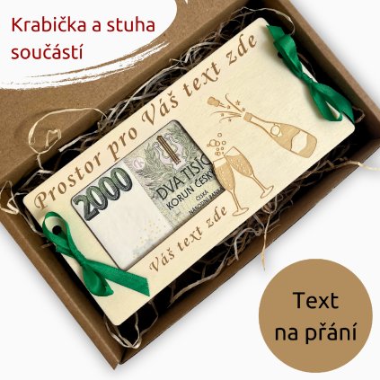 Dřevěná obálka na peníze - ŠAMPAŇSKÉ - Váš text