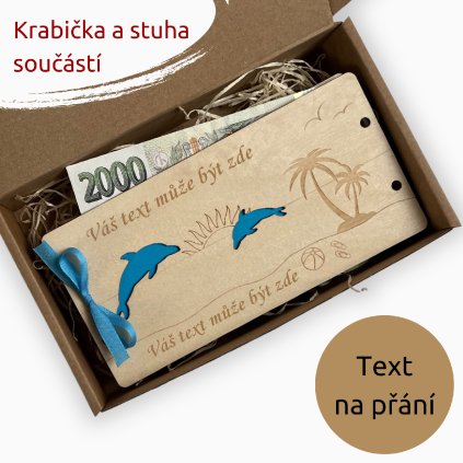 Dřevěné pouzdro na peníze - DELFÍN - Váš text