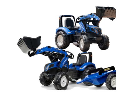 FALK New Holland modrý pedálový traktor s prívesom od 3 rokov