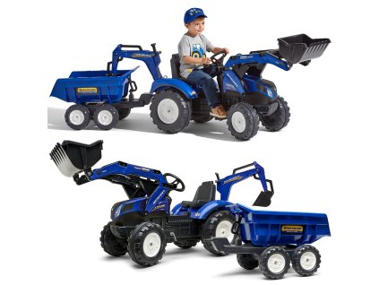 FALK New Holland pedálový traktor modrý s prívesom od 3 rokov