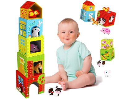 WOOPIE GREEN Puzzle kocky farma v krabičkách + figúrky 10 ks.