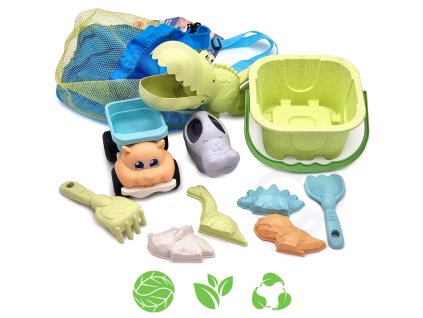 WOOPIE GREEN Súprava na pieskovisko s vedierkom a lopatkou + krokodíl v batohu 10 ks.