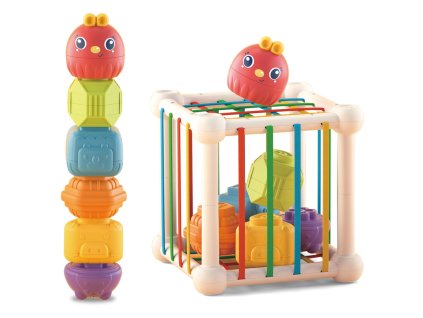 WOOPIE BABY Flexibilná senzorická triedička kociek pre deti Zvieratká + hrkálka 7 ks.