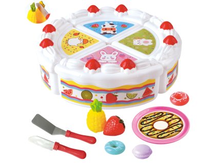 WOOPIE narodeninová torta a ovocie na krájanie so sladkosťami