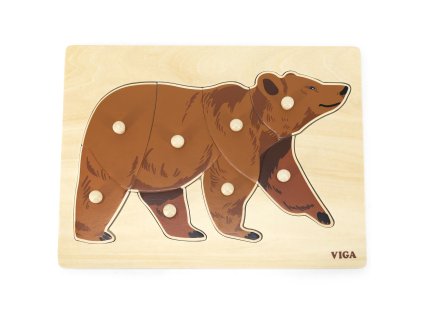 VIGA Drevené puzzle Montessori medvedík so špendlíkmi