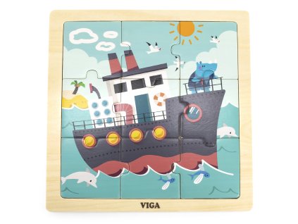 VIGA Drevená puzzle Loď 9 dielikov
