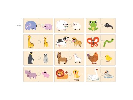 VIGA Drevené puzzle zvieratká malé a veľké
