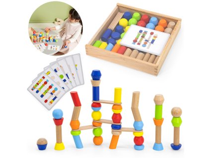 VIGA Drevené geometrické kocky Puzzle 52 ks.