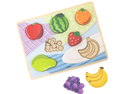 VIGA Drevené puzzle Montessori 2v1 ovocné figúrky