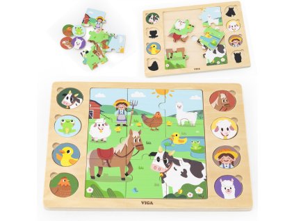 VIGA Drevené puzzle - Farma 17 ks.