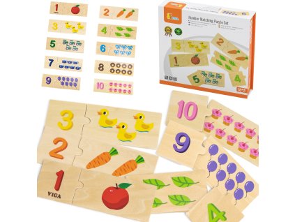 Sada drevených puzzle VIGA Spojte čísla Montessori