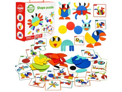 WOOPIE GREEN Drevené montessori puzzle 40 vzorov