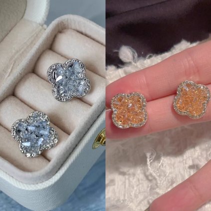 Luxusní krystalové náušnice ve tvaru čtyřlístku s diamanty