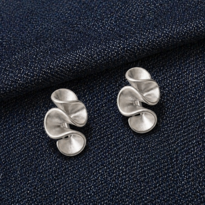 Matte Silver Abstract Curve Earrings