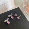Pink Zircon Butterfly Bow & Heart Earrings Set