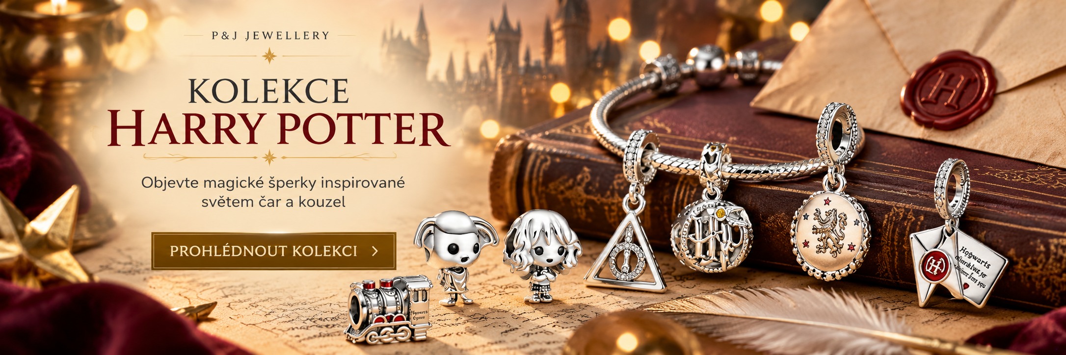 Svět čar a kouzel v exkluzivní kolekci stříbrných šperků. Harry Potter a jeho nejznámější symboly v podobě stříbrných přívěsků.