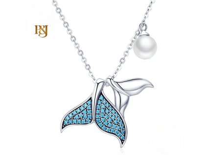 Stříbrný náhrdelník Mořská ploutev s perlou1
