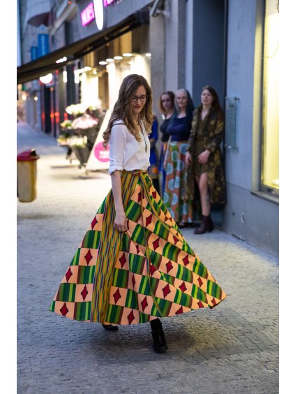 Afrika kolová sukně - zelená kente