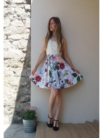 Kolová sukně - akvarel květy