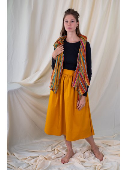 Midi sukně - hořčicová nabíraná