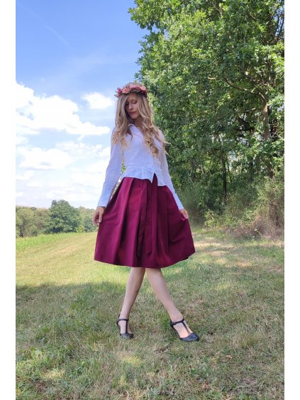 Manšestrová  zavinovací sukně - bordó