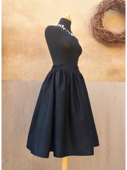 Midi sukně - černá nabíraná