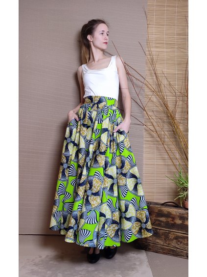 Africká sukně jasně zelená s koly - set