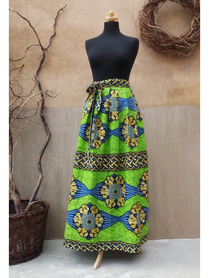 Africká sukně - zelená s velkými květy  L - XL