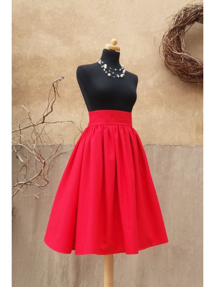 Midi nabíraná sukně  - len