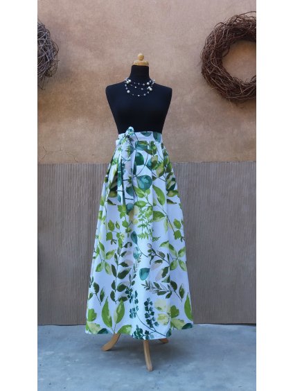 Akvarel- sukně - zelené listy