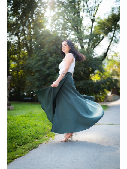 Dlouhá půlkolová sukně - lahvově zelená