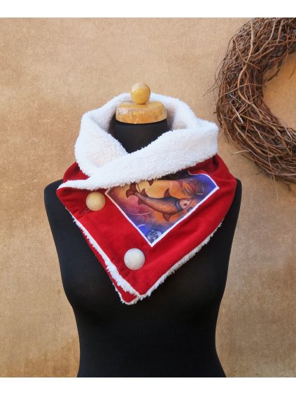 Manšestrový  nákrčník - červený s rybami