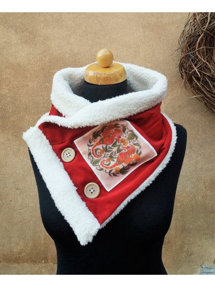 Manšestrový nákrčník - červený s mořským koníkem