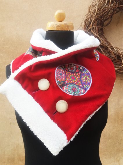 Manšestrový nákrčník - červený mandaly