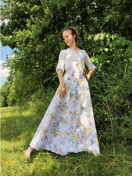 Dlouhá půlkolová sukně - louka