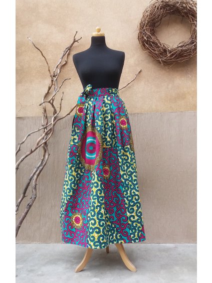Africká-sukně - tyrkysová s ornamenty