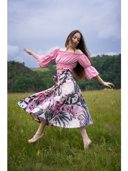 Půlkolová  midi sukně - růžová paradise