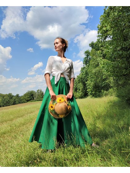 Dlouhá kolová sukně- smaragd