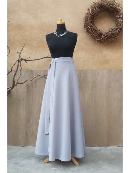 Dlouhá půlkolová sukně - holubí šeď