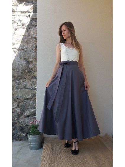 Dlouhá půlkolová sukně - tmavě šedá