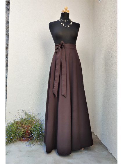 Dlouhá půlkolová sukně - hnědá