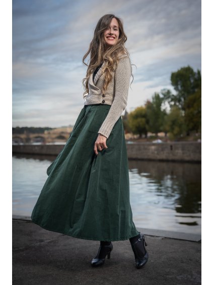 Manšestrová zavinovací sukně - smaragd