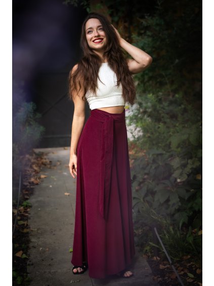 Manšestrová půlkolová sukně  - bordó