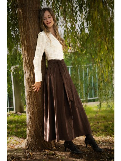 Manšestrová zavinovací sukně - čokoládová