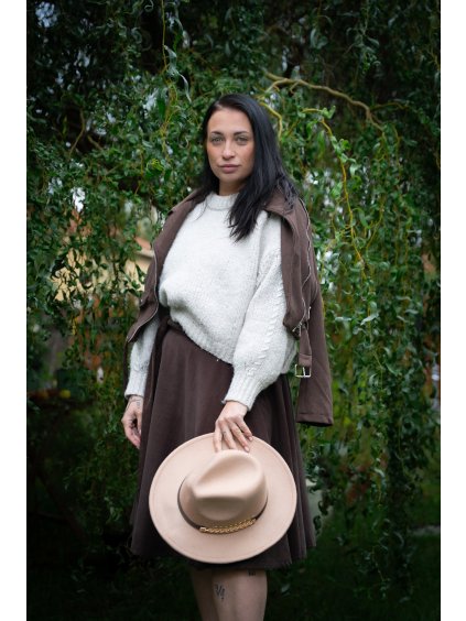 Kolová manšestrová sukně - čokoládová